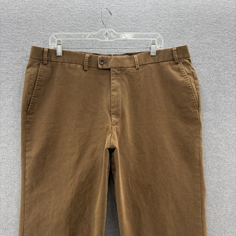 Hiltl Pants Mens 39x31 Brown Chino Contemporary Fit Flat Front Business Casual